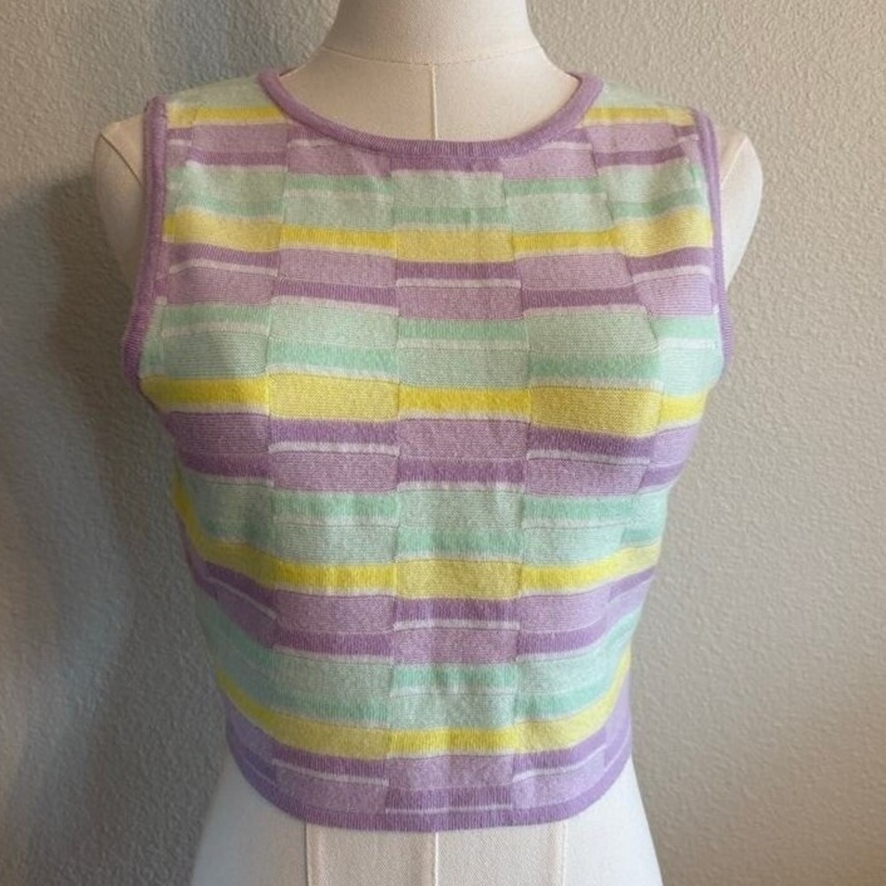 Pastel Stripe Knit Sweater Crop Tank Top Y2K Coquette Balletcore Soft Girl Women